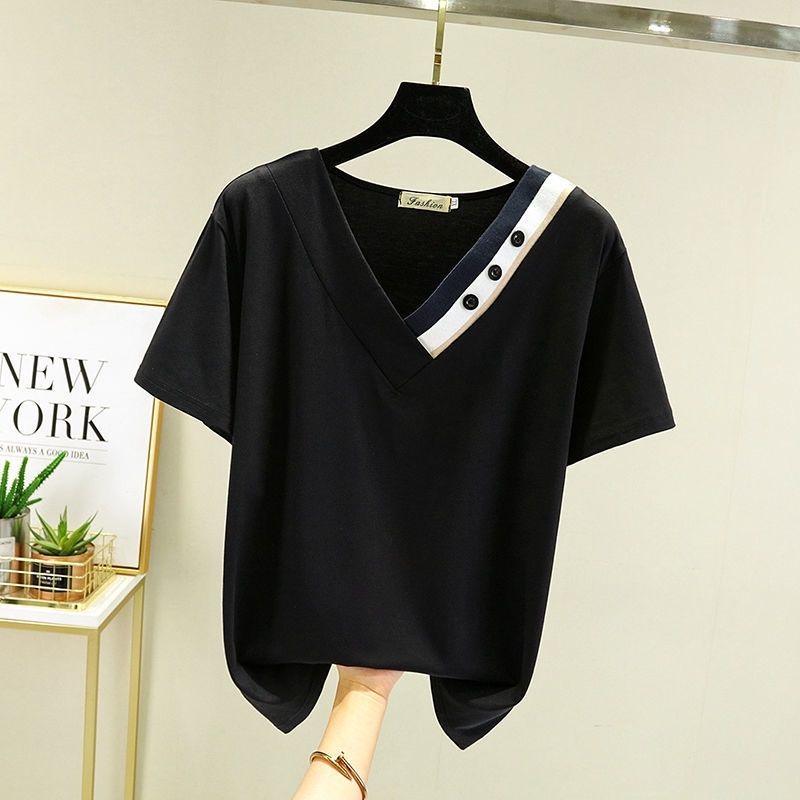 Plus size Short Sleeve Women White T Shirt Women V Neck Loose Korean ...