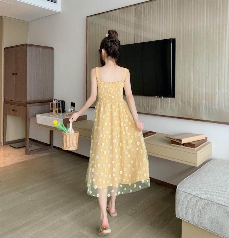 IELGY Đầm Dây Hoa Cúc Trắng Cho Nữ