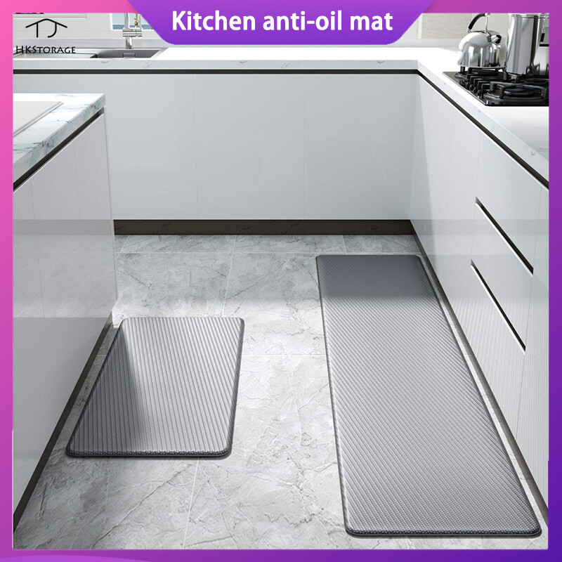 HKStorage 1pcs PVC Kitchen Carpet Waterproof Oilproof PU Leather Kitchen Mat Non Slip Floor Mat for Living Room Bedroom Doormat Grey Black