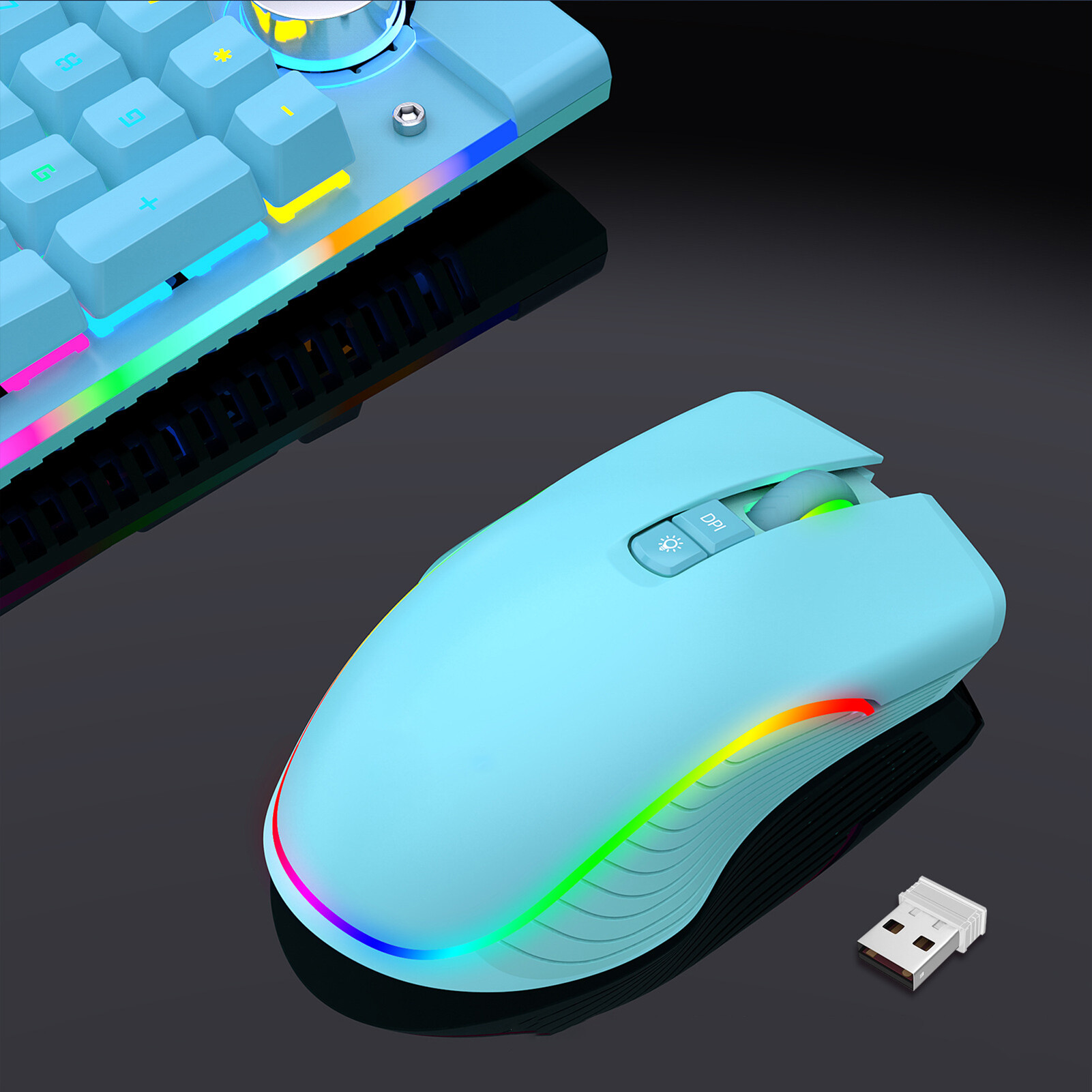 7 Buttons Type-C Charging DPI Adjustable Plug Play Wireless Mouse 2.4G Bluetooth-compatible Colorful Light Optical Mute Mouse with Receiver Computer Accessories Computer Mouse Plug
