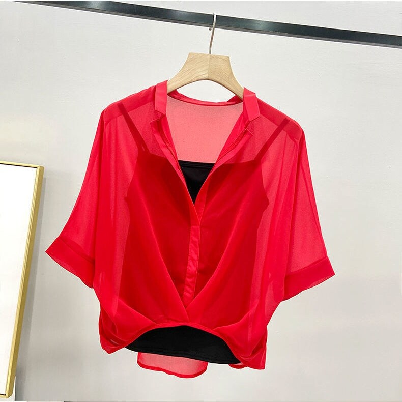 Summer snow spins unlined upper garment of condole belt two-piece 2021 new female korean show thin coat bat sleeve short sleeve shirt jacket