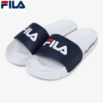 navy blue fila slides