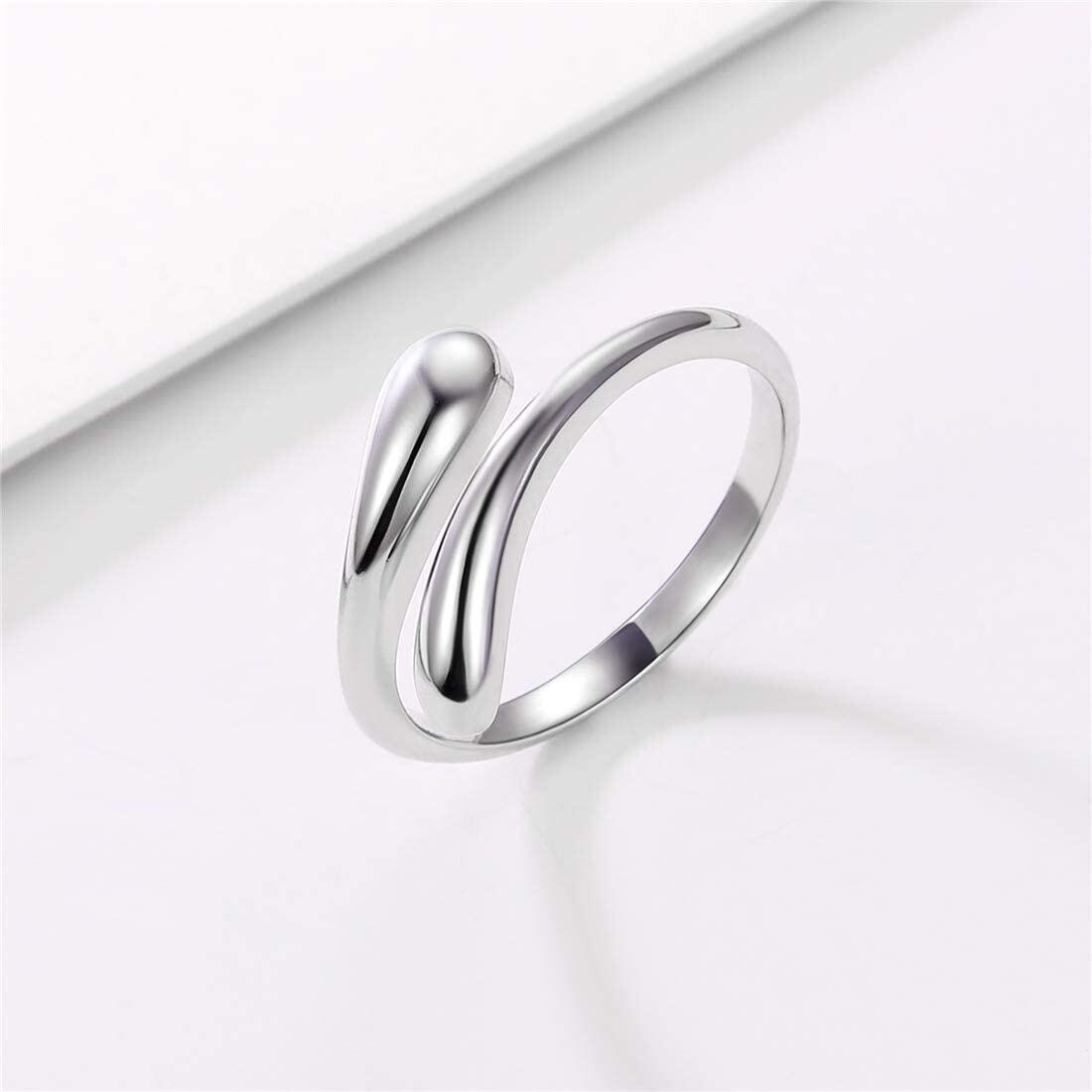 ChicSilver Nhẫn Bạc Ý 925 Nhẫn Hở Đánh Bóng Cao Hình Giọt Nước Tối Giản Nhẫn Vĩnh Cửu Nhẫn Cưới Cho Nữ