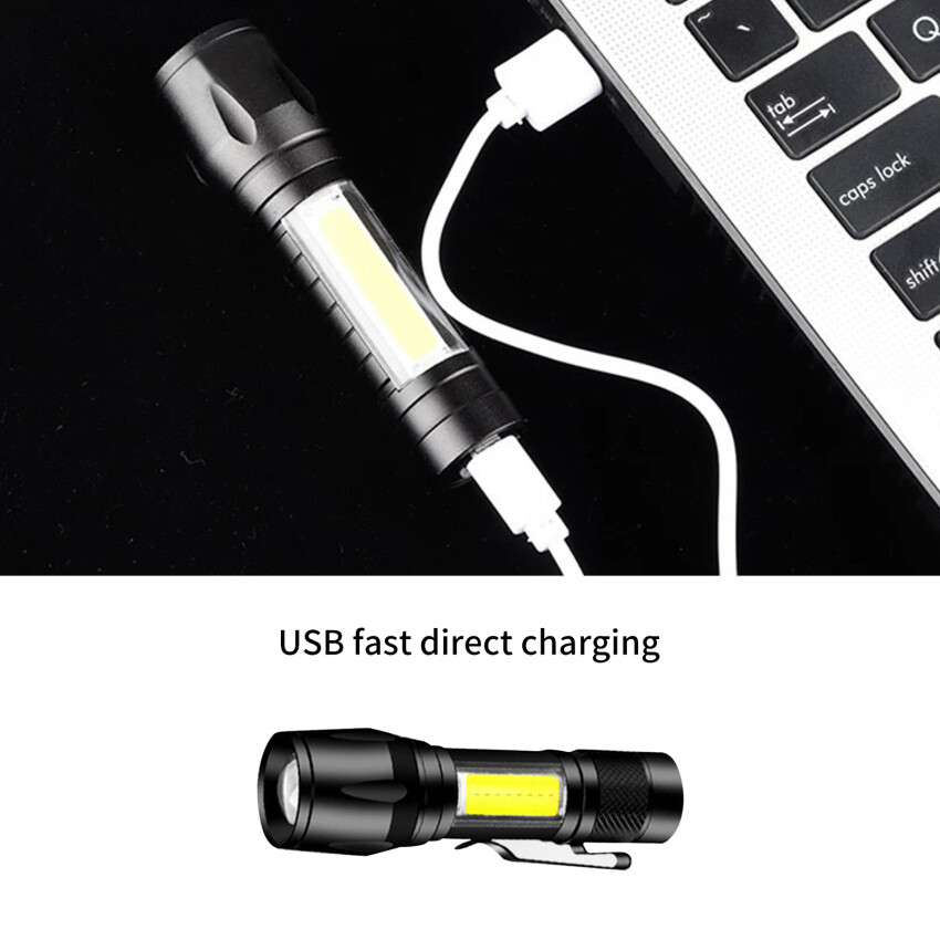 1PC High Power Rechargeable LED Flashlight Mini Zoom Torch Mini Torch LED Rechargeable Flashlight Portable USB Charging Flashlight