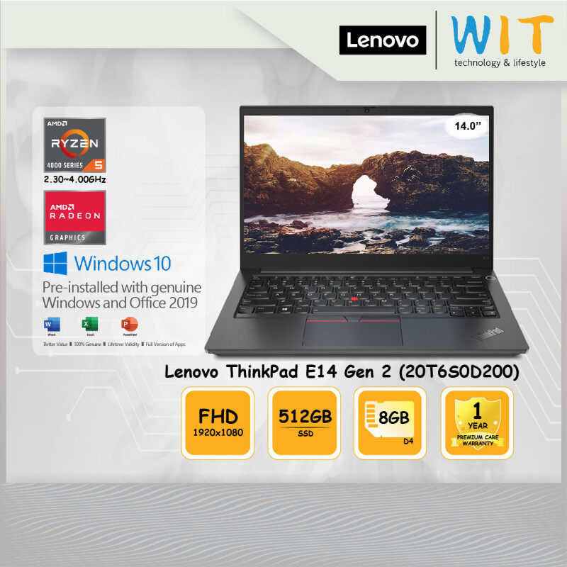 Lenovo Laptop ThinkPad E14 Gen 2(20T6S0D200)/AMD Ryzen 5 4500U 2.30~4.0GHz/8GB D4/512GB SSD/14.0 FHD/AMD Radeon Malaysia