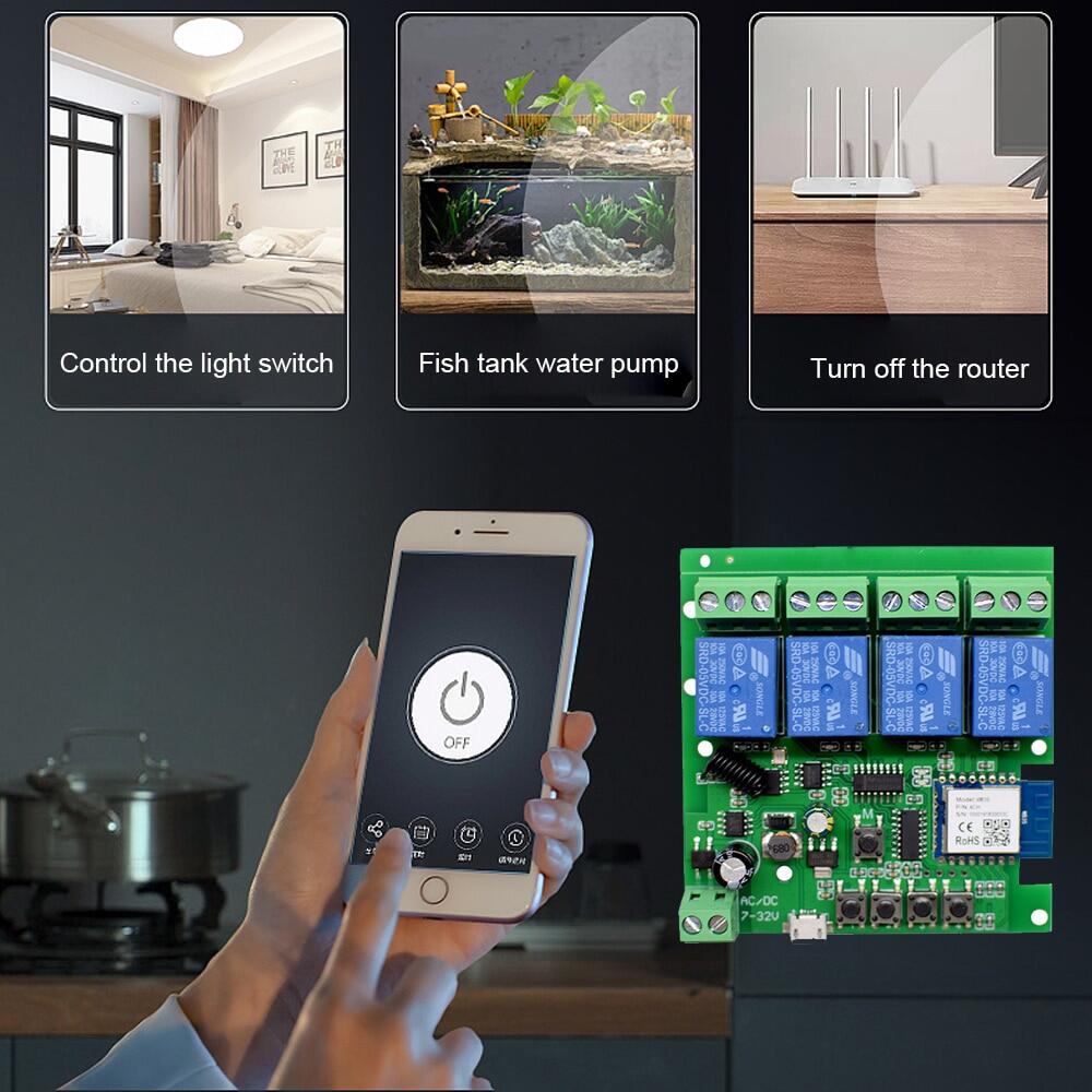 [HOT 2023] Tuya Smart Remote Control Wireless Wifi Switch Module 1/2/4CH DC 7-32V 5V 12V 24V 220V RF Receiver 10A wifi Relay For Alexa DIY