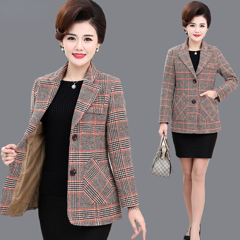 Áo Khoác Len Mỏng Cỡ Lớn Mùa Xuân Và Mùa Thu Cho Nữ Áo Khoác Ngắn Phong Cách Phương Tây Tuổi Trung Niên