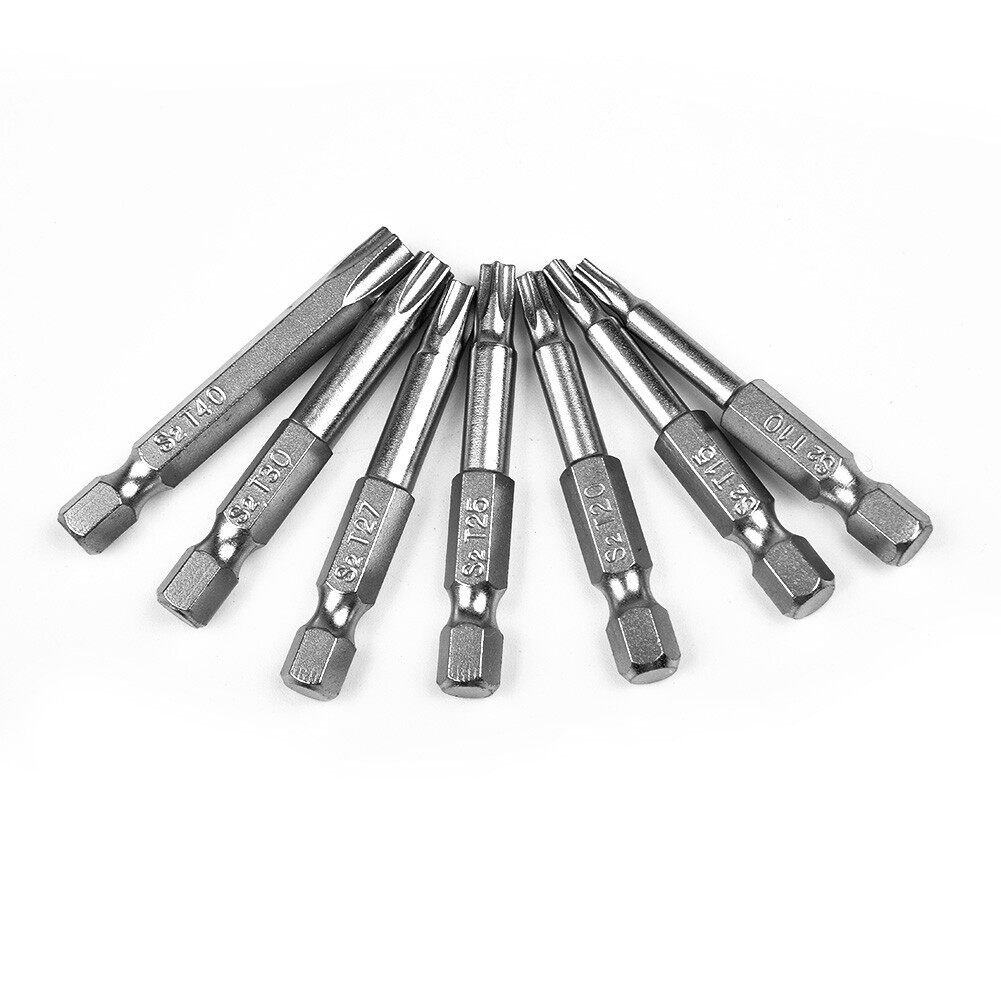 7Pcs Five Star Screwdriver Bits 50mm 1/4" Hex Shank Five-point Magnetic Torx Screwdriver Bits T10-T40