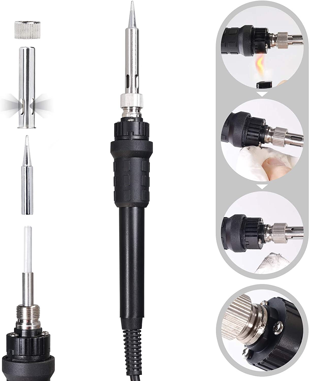 diymore [Chính Hãng 100%]  Bộ Trạm Hàn Sắt Hiển Thị Kỹ Thuật Số Nhiệt Độ Không Đổi 60W, Máy Hàn Sắt Hàn Cầm Tay Tự Động Chờ Và Ngủ, Bàn Ủi Điện Fahrenheit Chuyển Đổi Đa Chức Năng, Điều Chỉnh Nhiệt Độ 90-480 ℃