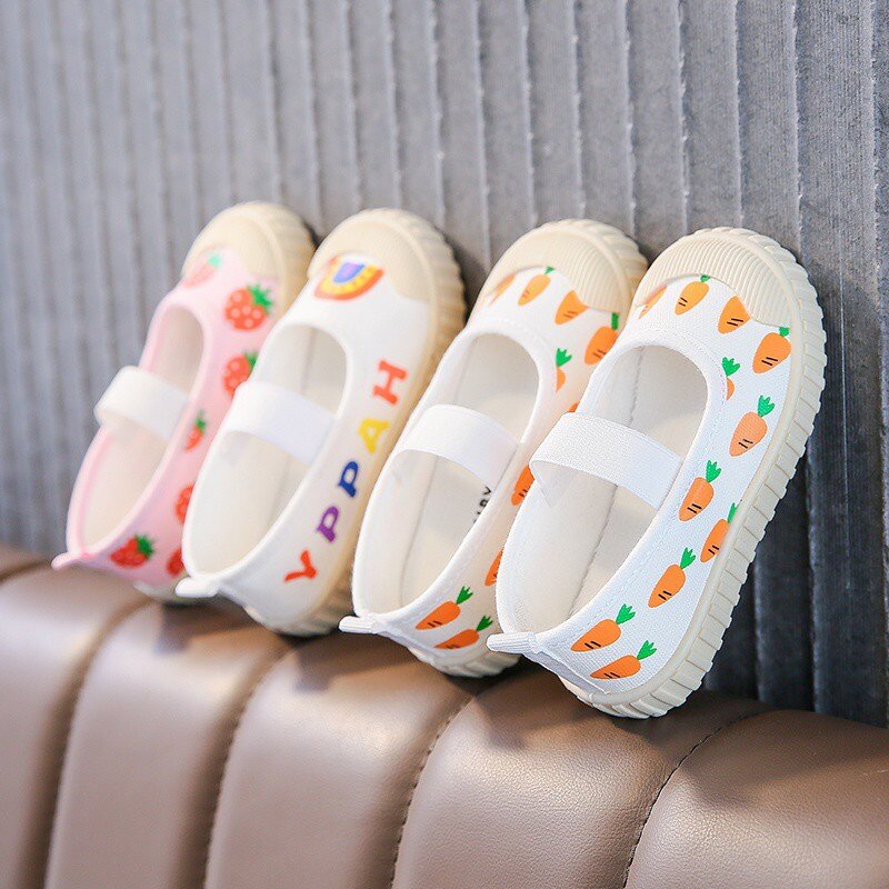 Giày Vải Nụ Cười Dễ Thương Cho Bé Gái Dâu Tây Cà Rốt Chống Va Chạm Thoáng Khí 1-8 Năm Tuổi Trẻ Em Giày Thể Thao Giản Dị, T21N06LS-27 Chống Trơn Trượt