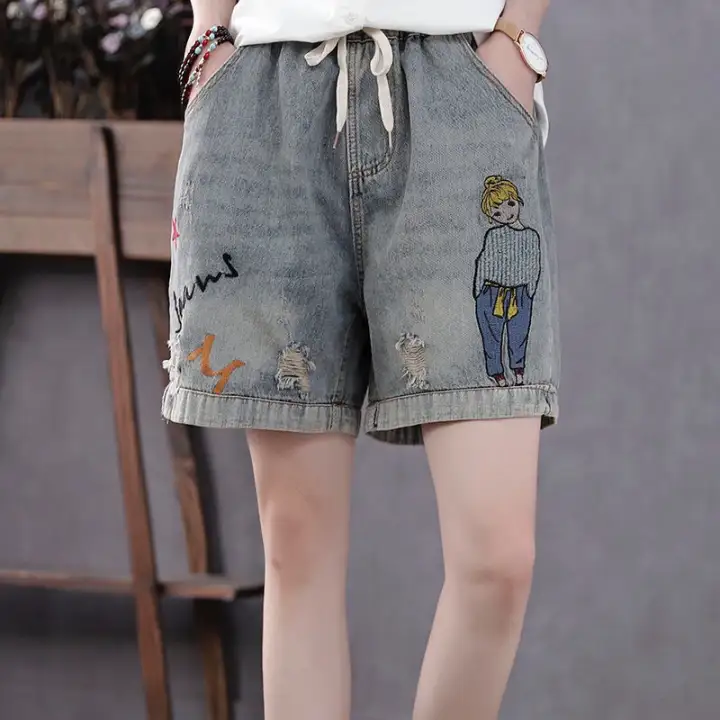 elastic band jean shorts