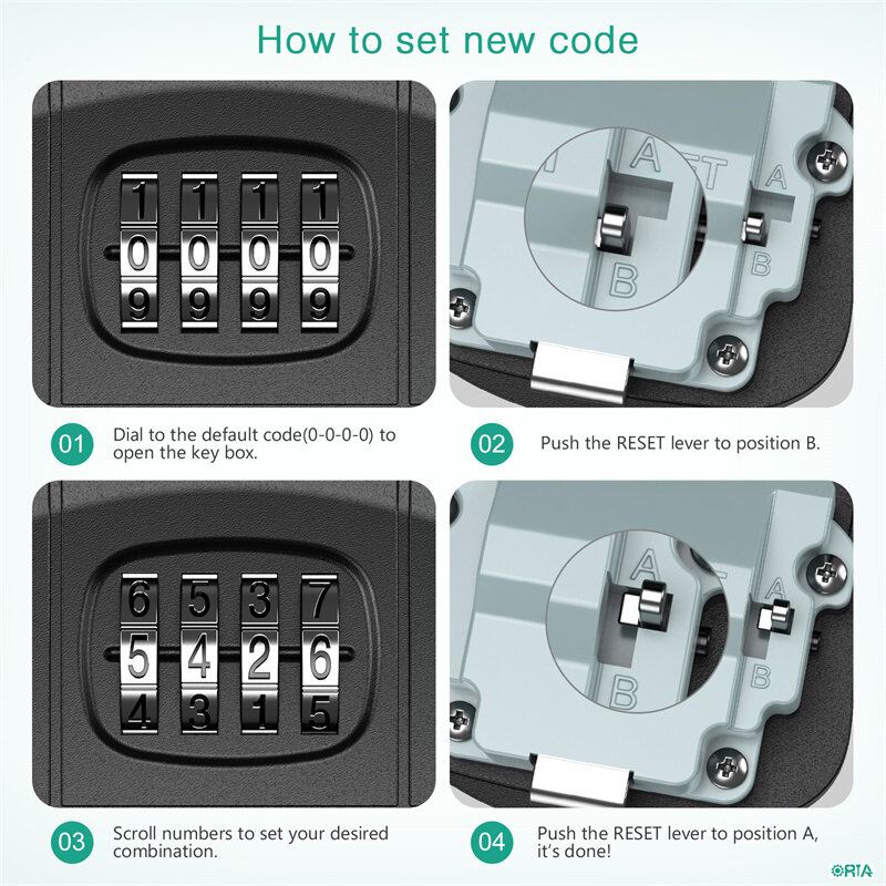 ORIA Key Storage Lock Box, 4 Digit Combination Key Safe Security Box 5 Keys Capacity for House Key Storage Combo Door Locker