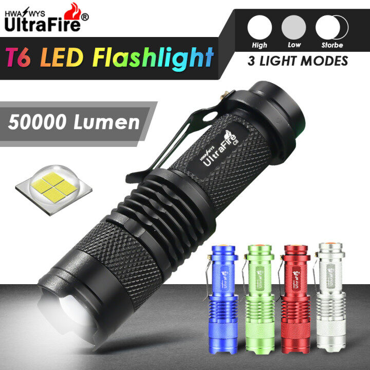 [In stock]Virwir 50000LM Mini LED Flashlight Rechargeable Q5 T6 Tactical Flashlight L2LED Flashlight 3 Modes Adjustable Zoom Using AA/14500 Flashlight IP65 Waterproof Flashlight Military TorchLamp With Clip