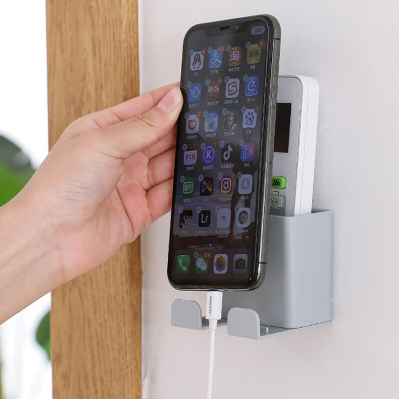 [YESPERY] Universal Wall Mount Charger Phone Holder Stand Remote Control Hanger Base Support Hook Hanging Storage Box Rack Home Organizer