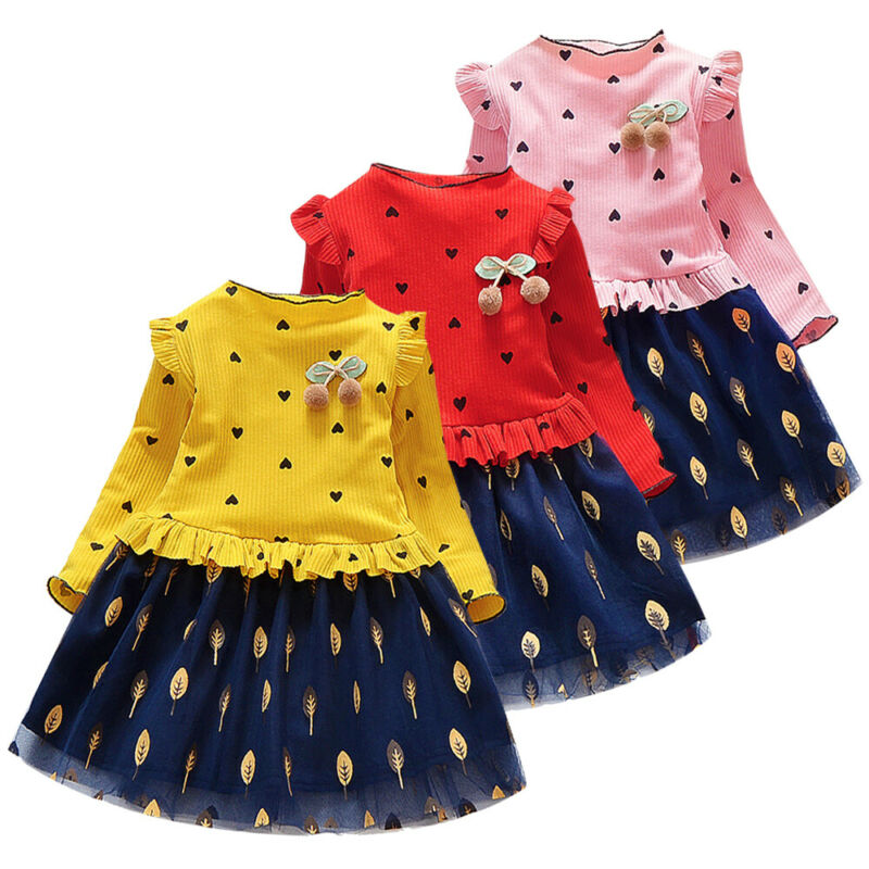 Kids Baby Girls Casual Long Sleeve Party Dress Patchwork Tulle Dresses Clothes