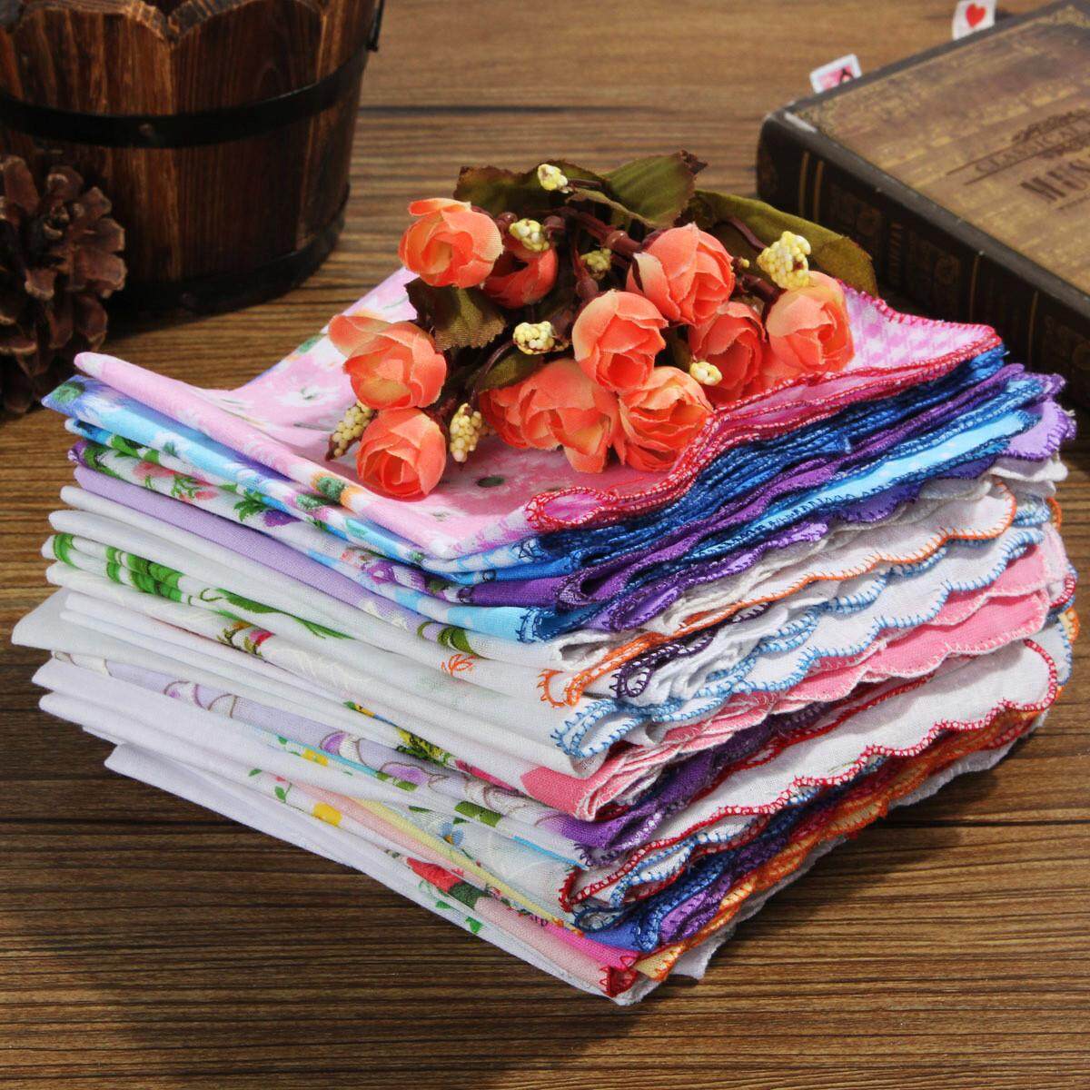 Bộ 50 Khác Nhau Hoa Khăn Tay Vintage Hankies Hoa Nữ Cotton Phong Cách