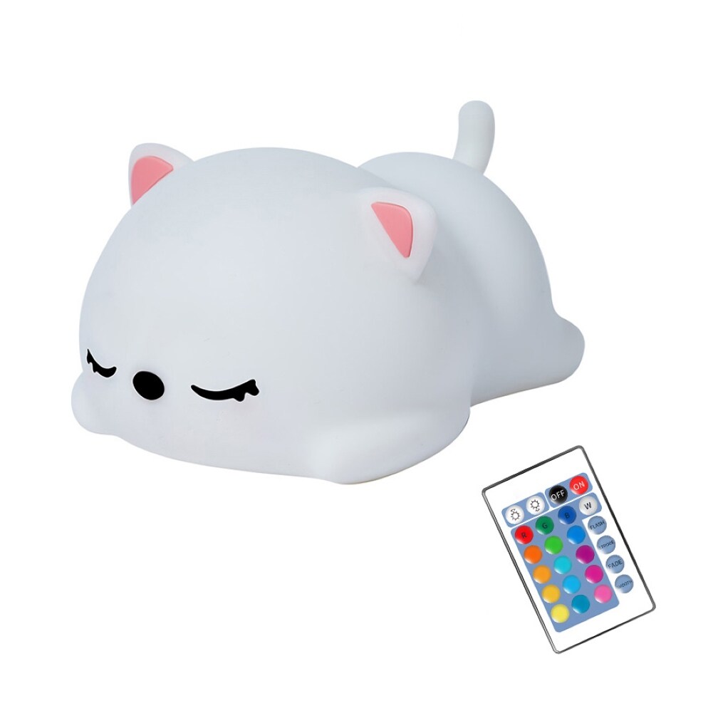 Terylin Sleeping Cat USB Pat Remote Control LED Silicone Night Light Desk Bedside Lamp