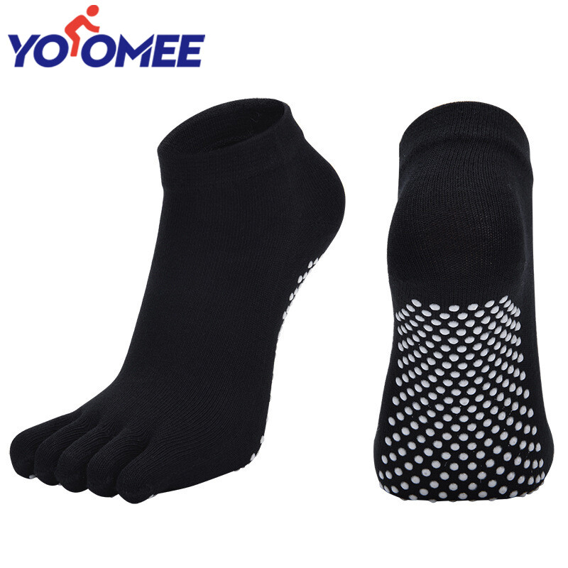 Yoomee 1 Pair Women Anti-slip Yoga Socks Fingers Fitness Pilates Socks Gym Five Toe Sport Socks Cotton Colourful Elastic