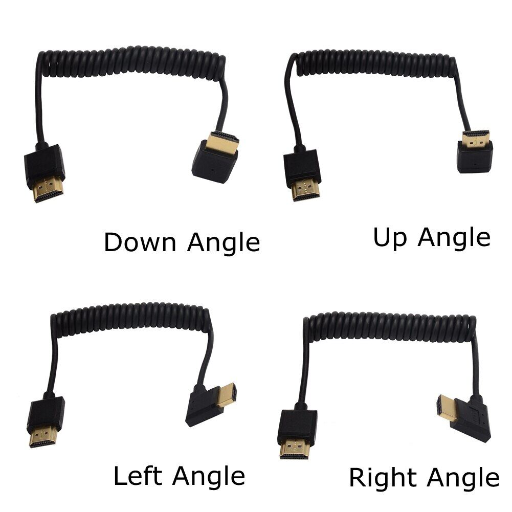 OD 3.2mm Up Down Right Left Angle Mini HDMI-compatible 2.0 Micro HDMI-compatible Super Soft Thin stretch Spring Curl Cable 30cm