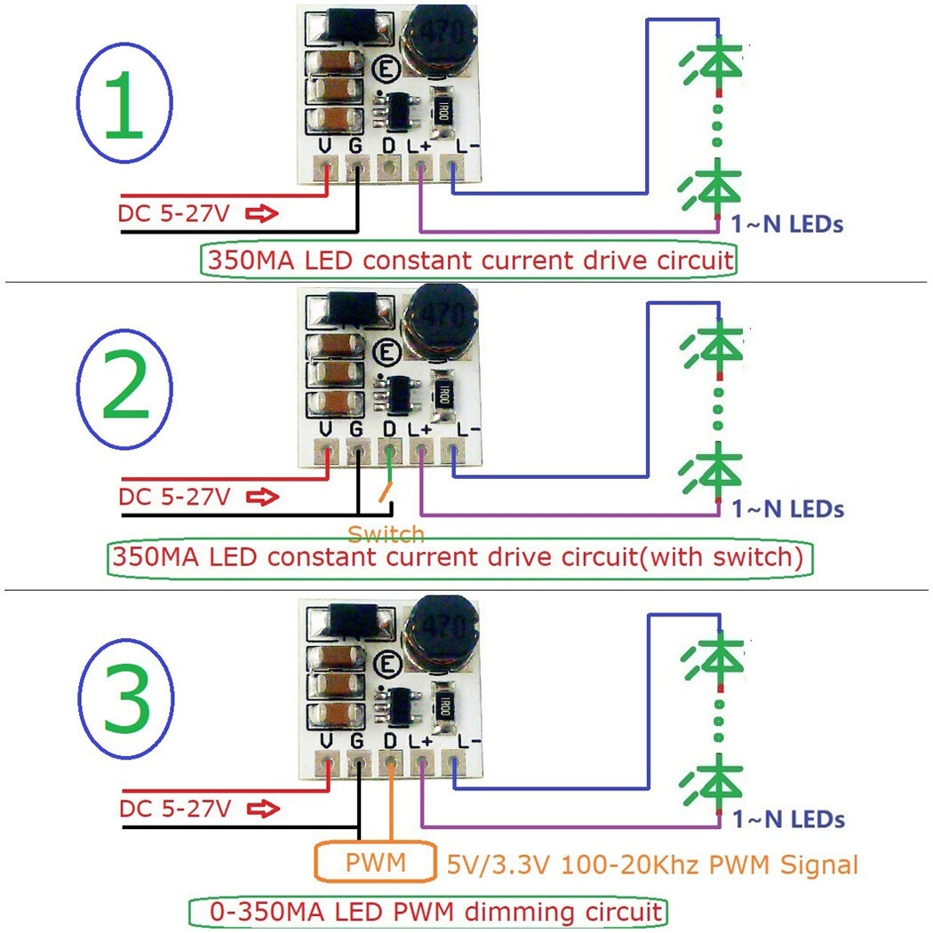 5Pcs DC 5-27V 350mA 8W Step-down HB LED Driver Module PWM Adjustable Controller DC-DC Buck Constant Current Converter