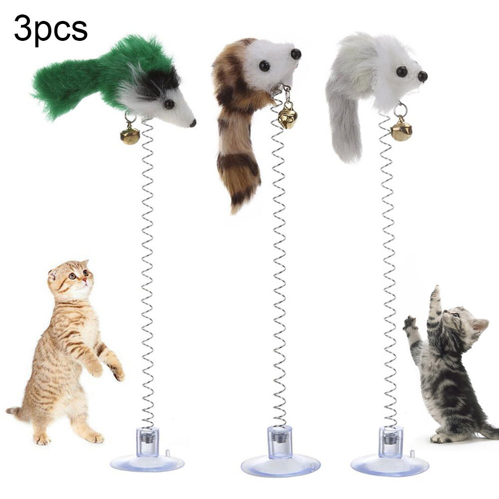huanhuang® 3Pcs Pet Cats Kitten Funny Spring Suction Cup Feather Mouse Elastic Scratch Toys