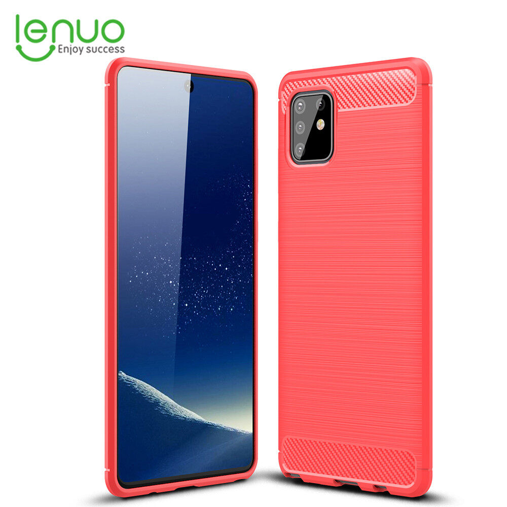 Lenuo Soft Case for Samsung Galaxy Note 10 Lite and A81 Carbon Fiber Silicone Cases Brushed Anti-knock Cell Phone TPU Back Cover Casing
