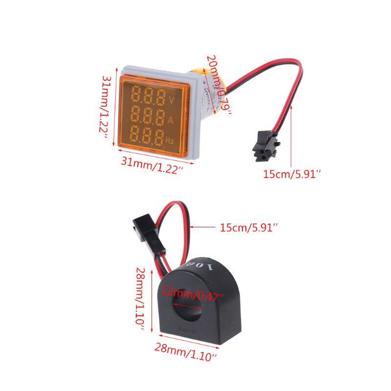 3in1 AC Voltmeter Ammeter Hz Current Frequency Panel Meter Indicator Digital Voltage Amp Hz Led Lamp Square Signal Light with CT