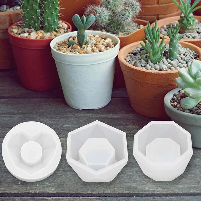Silicone Plant Pot Molds Form Arts Craft Polygonal Casting Moulds DIY