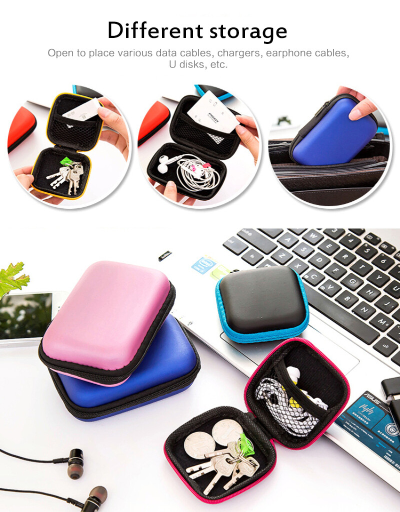 Hard Earphone Case Eva Leather Headphone Storage Bag Protective Usb Cable Organizer Portable Earbuds Pouch Box