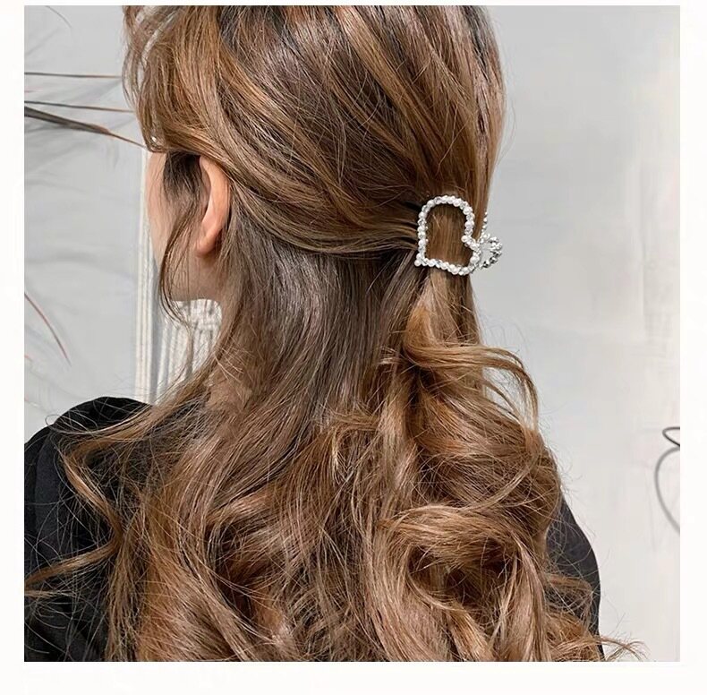Fashion Elegant Pearls Hairpins Crystal Stones Bow Heart Hair Clips Korean Style Woman Girls Back Head Hair Grip Barrettes Korean Style Hair Accessories