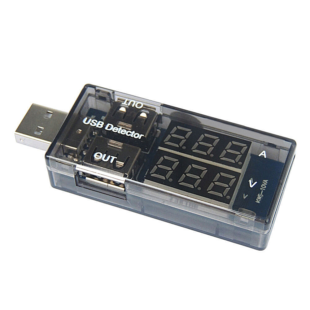 Aideepen Chính Hãng 1/2 Chiếc Máy Dò USB Máy Đo Điện Áp Dòng Điện Máy Đo Vôn Kế Kỹ Thuật Số Hiển Thị Hai Hàng LED Màu Đỏ + Xanh Dương Ampe Kế Sạc Doctor Màu Đen