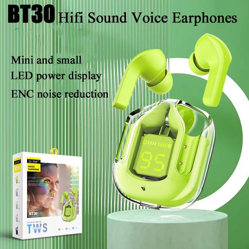 ♥ Thanh toán khi nhận hàng ♥  BT30 TWS Tai nghe Bluetooth không dây Hi-Fi Màn hình LED trong suốt Tai nghe Bluetooth Stereo Heavy Bass Đồng Ring Horn Tai nghe có micrô