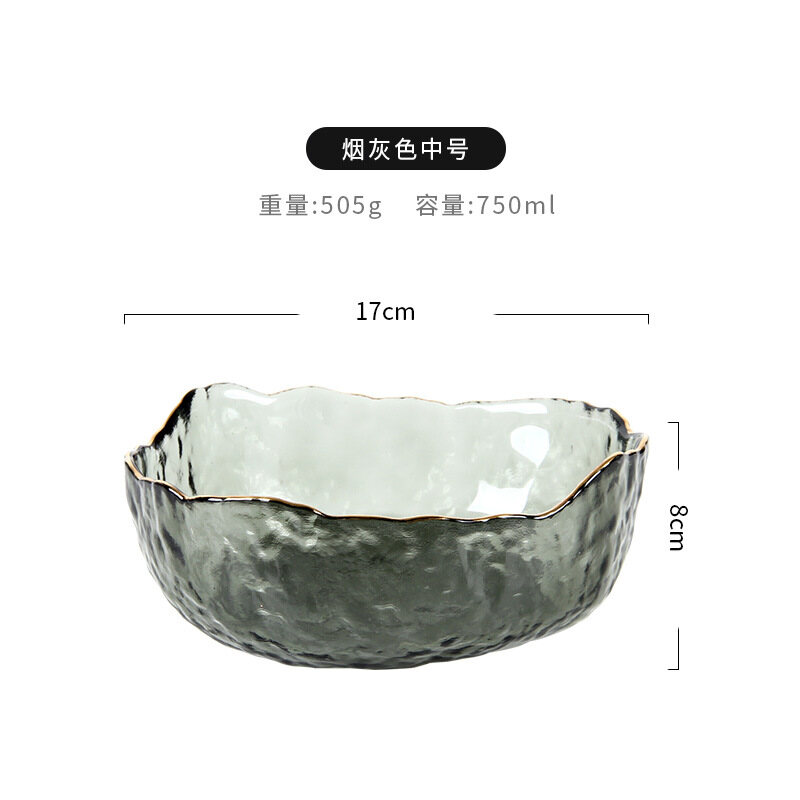 Irregular Gold Inlay Edge Glass Salad Bowl Fruit Bowls Food Storage Containers Soup Dessert Snack Food Mixing Bowl Tableware