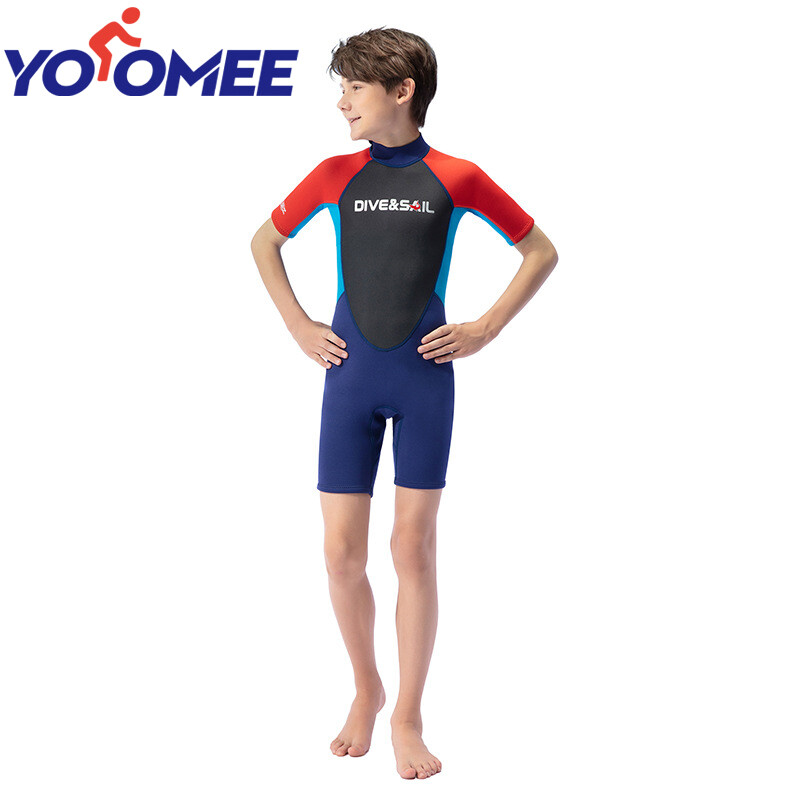 Yoomee Youth Kids 2.5MM Neoprene Wetsuit Full Diving Suit Short Sleeve Thermal Swimsuits in Cold Water for Boys Girls Surfing Scuba Snorkel