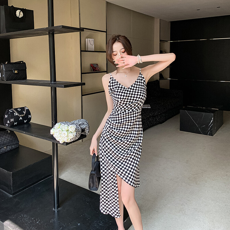 women's plaid slim design sleeveless dress