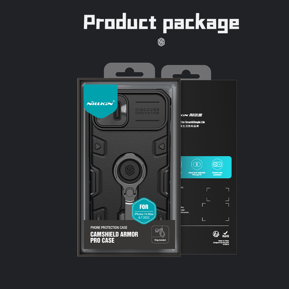 Nillkin Armor Slide Cover Camera Protect Stand Case for iPhone 14 Plus 14 Pro Max Back Cover with Folding Rind Holder CamShield Armor Pro Phone Case