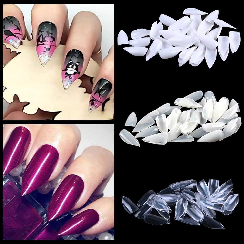 Clear 100pcs Pointed Nail Tips Almond Shaped Acrylic Artificial Nail Art Manicure False Nails Tips Fake Nails Lazada Singapore