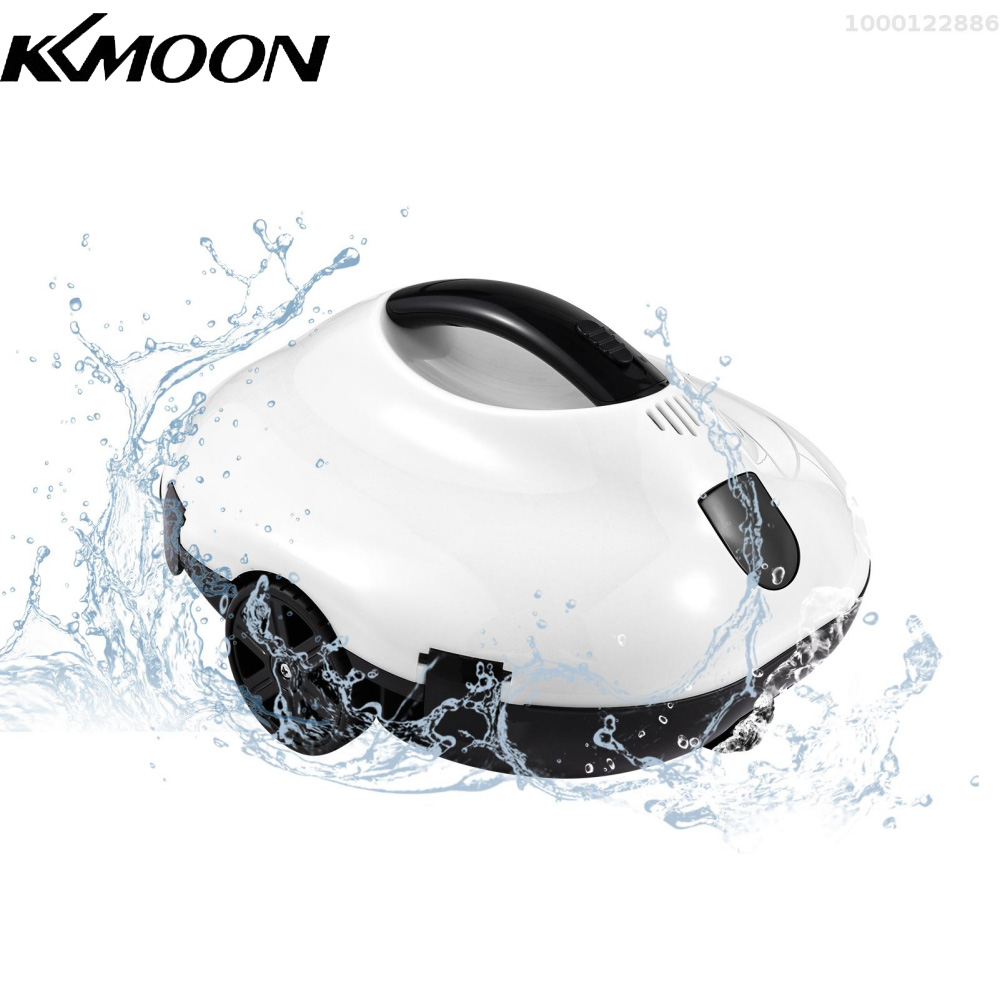 KKmoon Cordless Robotic Pool Cleaner Pool Vacuum Powerful Suction Slient Operation Lasts 150 Mins with 4 Silicone Scrapers Support Intelligent Route Planing and Self-Parking 2.58L for Above Ground/Inground Pool 861ft².