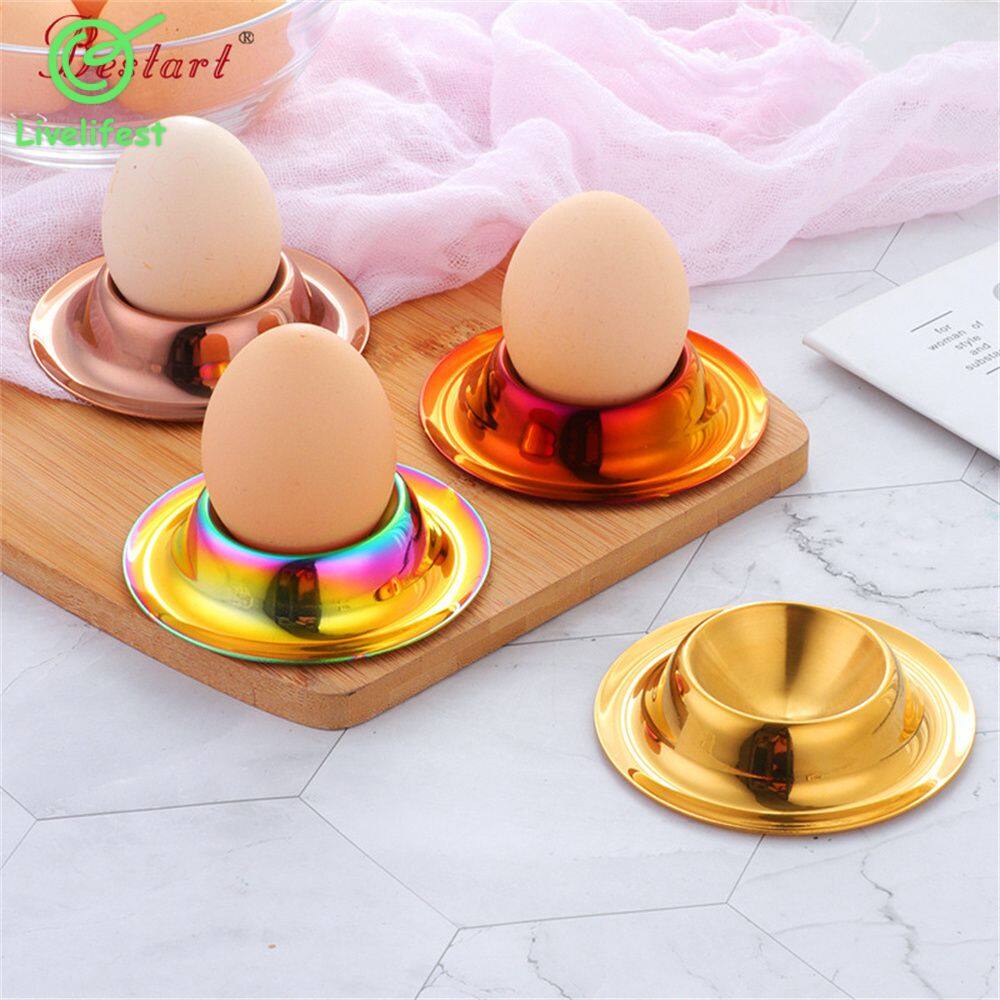 Livelifest Stainless Steel Egg Cup Round Breakfast Egg Holder Practical Egg Stand Egg Rack Single Egg Storage Tray Restaurant Kitchen Boiled Egg Tool
