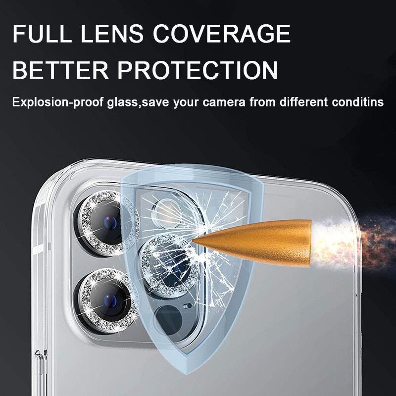 AKABEILA Sparkling Diamond Camera Lens Protector For iPhone 13 Pro Max 12 Pro Max Mini 11 Pro Max Bling Rainbow Metal HD Tempered Glass Camera Film Screen Protection Top Seller
