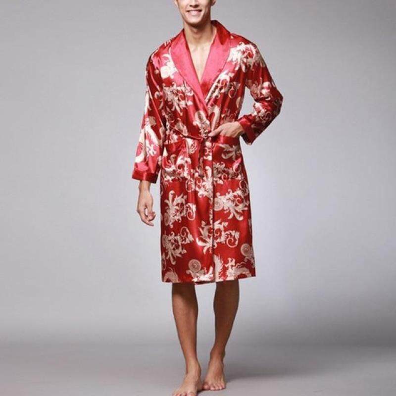 Nơi bán Kiểu Dáng Thời Trang Nam Áo Choàng Tắm Lụa Kimono Dài Tay Áo Dây Trung Quốc Khóa May Mắn In Bộ Đồ Ngủ Nam Áo Choàng Tắm Nam Homewear Masculina