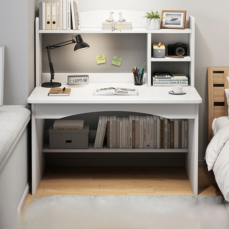 XMDS Computer desk, desktop home desk, bookshelf integrated simple student study table, bedroom study, office writing desk