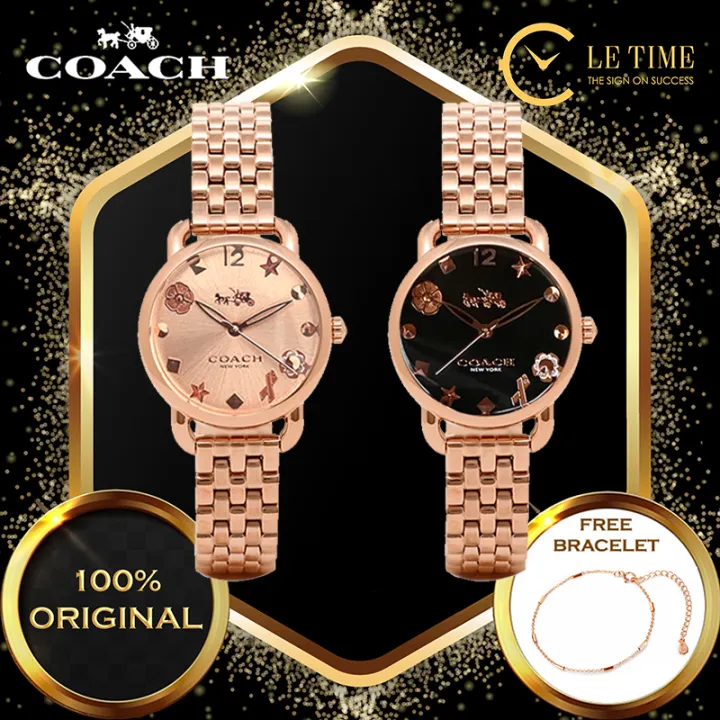 Authentic Free Bracelet Coach Delancey Charm Rose Gold Black Dial Stainless Steel Women Lady Ladies Watch Jam Tangan Perempuan Wanita Lazada