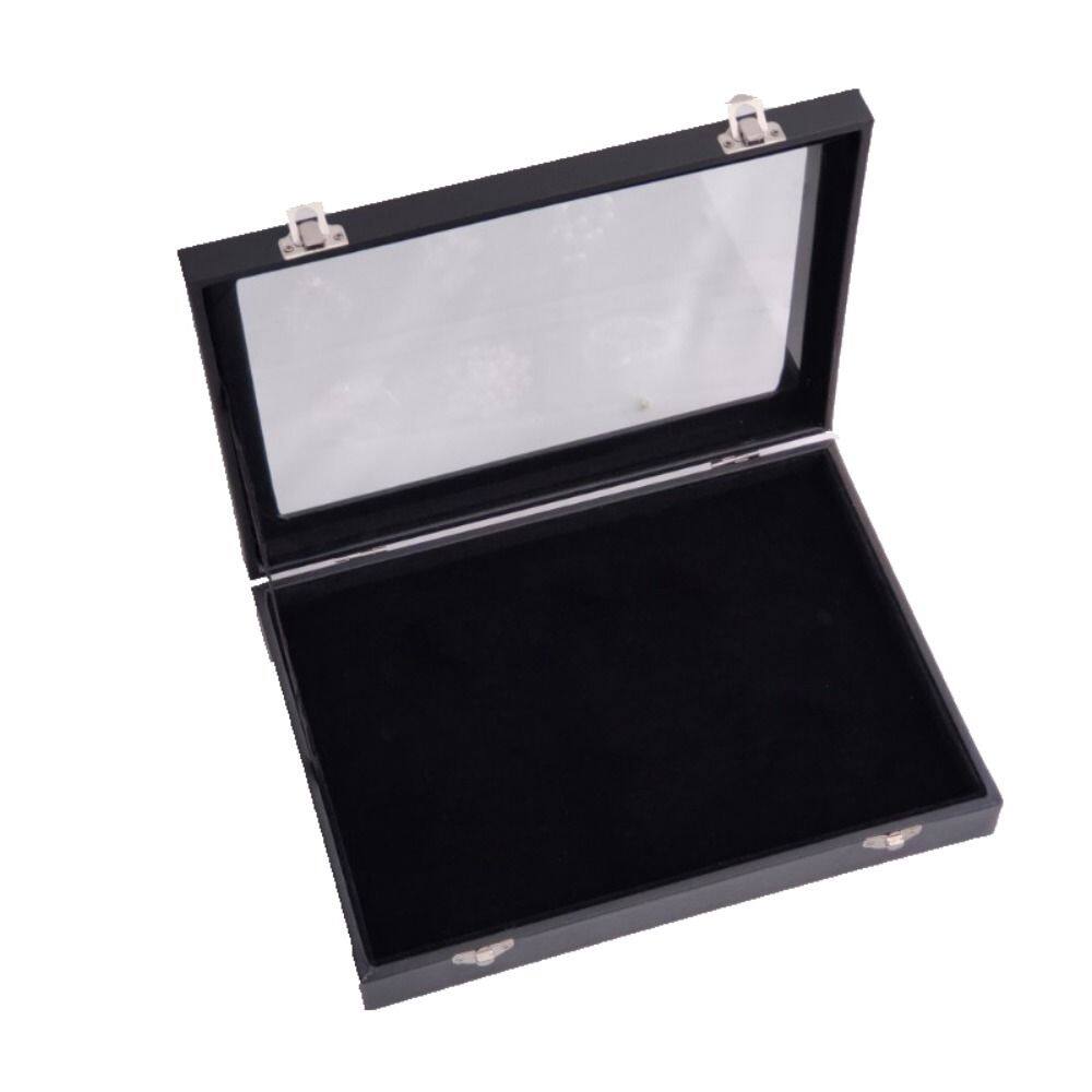 CUIRONG Pu Leather Exhibition Transparent Glass Cover Storage Chest Pin Display Box Medal Display Case Jewelry Case Badge Storage Box
