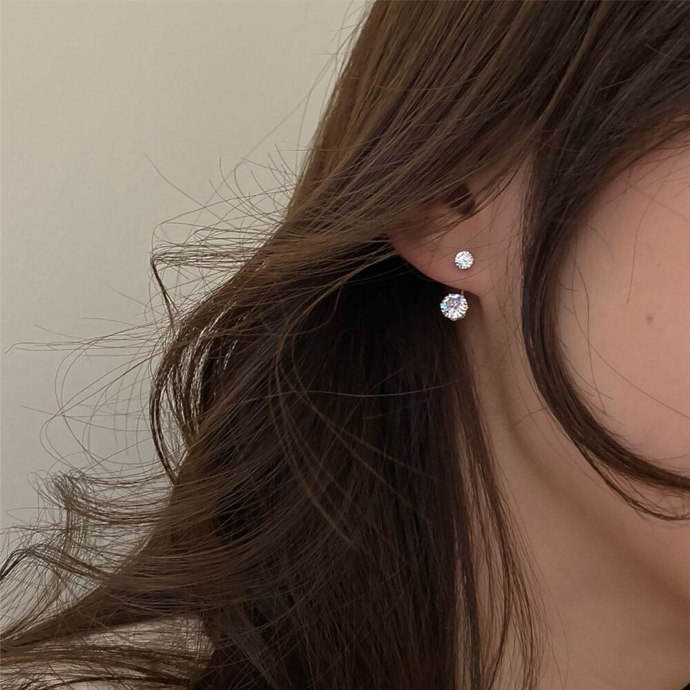 Gifts Women S925 Silver Needle Simple Korean Rhinestone Women Jewelry Front And Back Stud Earrings Zircon Earrings
