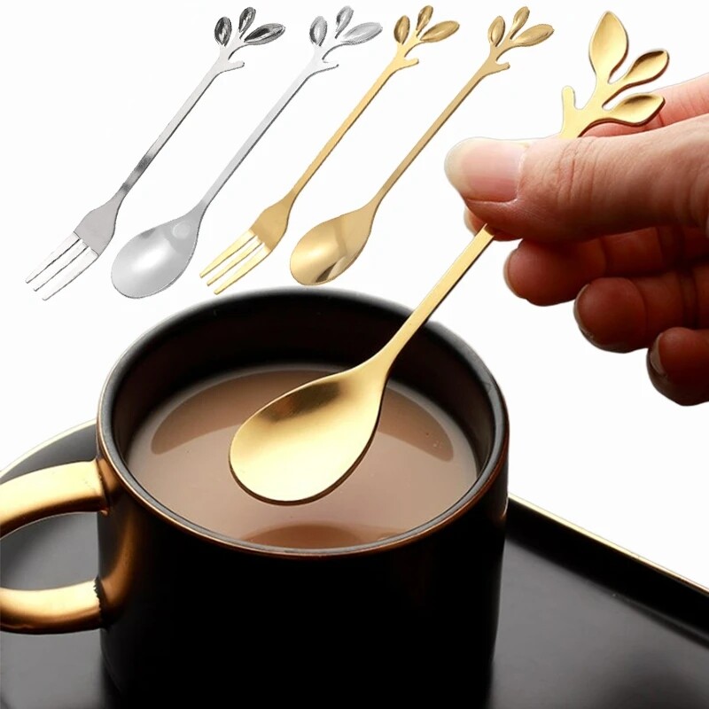 Creative Stainless Steel Spoon Branch Leaves Spoon Fork Coffee Spoon Kitchen Accessories Tableware Decoration
