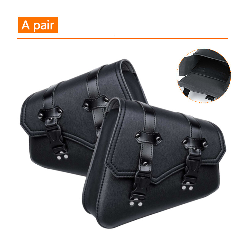 A Pair Left &Right Side Universal Motorcycle Saddle Bag Black PU Leather Motorcycle Saddlebags Side Bag Saddle Bag Pouch Black