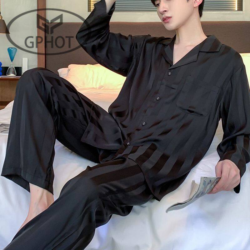 Pajamas men's spring and autumn long sleeves, thin ice silk plus-size summer leopard print imitation silk cardigan two-piece set of homewear