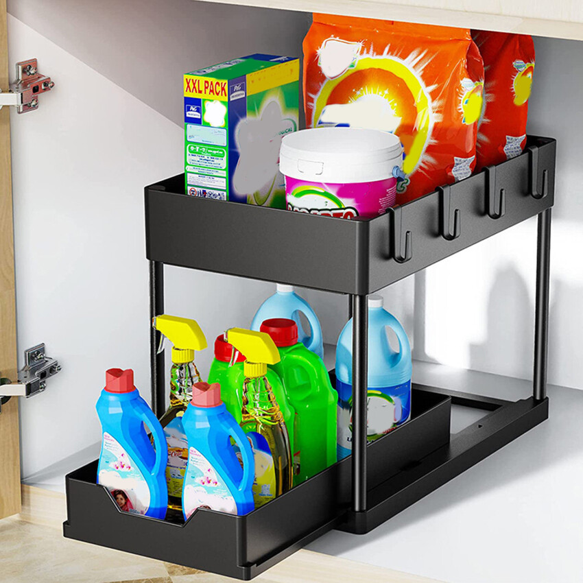 2 Tier Under Sink Storage Organizer Sliding Drawer Multipurpose Rack Cabinet Under Sink Storage Rack Bathroom Kitchen Organizer