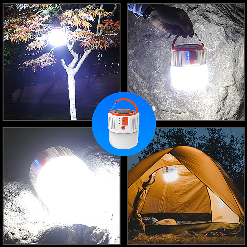 Multifunctional USB rechargeable Camping Lantern Portable Solar Panel Hand Lamp Waterproof L-ED Camping Light Tent Lamp Powerful Flashlight Torch Super Bright Portable Survival Lanterns